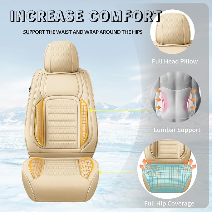 Fit Highlander Car Seat Covers for Toyota Highlander 2007-2025 2026 -Premium Leather, Waterproof，Breathable，All-Weather Seat Cushion Protecto & Airbag Compatible, 2 Front Seat Beige - Image 6