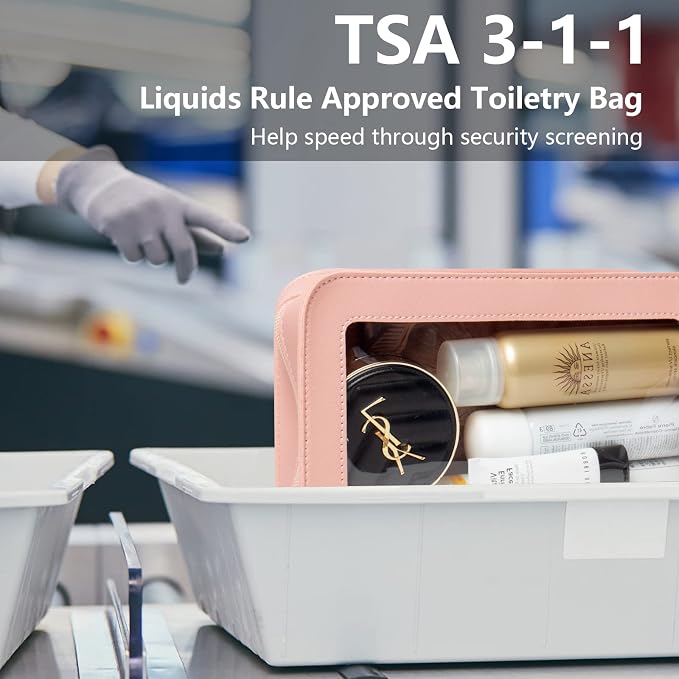 Clear Makeup Bags, TSA Approved Toiletry Bag with Zipper, Makeup Organizer for Carry-on Travel Essentials, Car Accessories Organizers Storage for Women Men (Clear-Pink) - Image 3