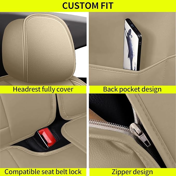 IKABEVEM Car Seat Covers for Mazda Mazda 3 2010-2019 Full Set(5 Seats) | Luxury Fuax Leather, Waterproof, Airbag Compatible, Easy to Install, Scratch‑Resistant Seat Protection, Beige - Image 6