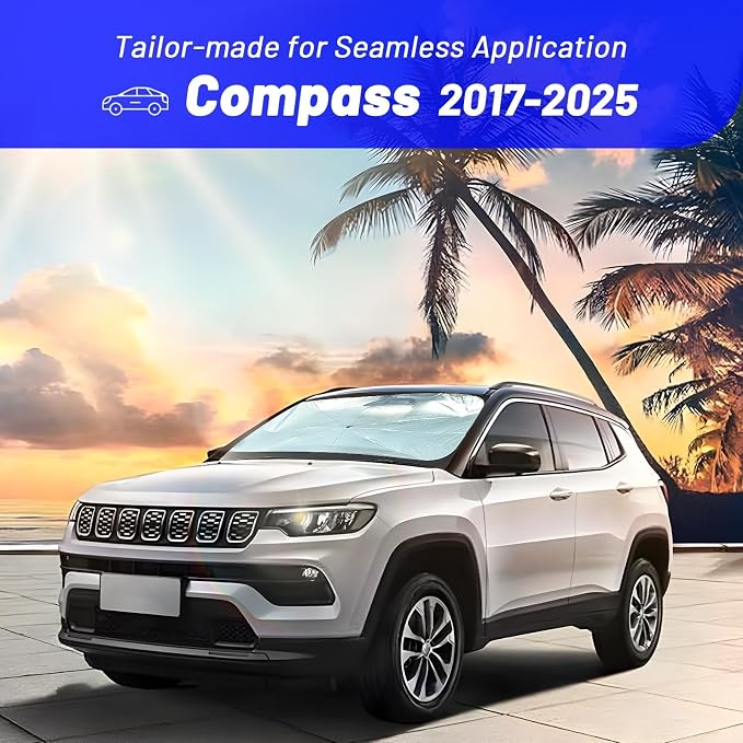 Windshield Sun Shade Umbrella for Jeep Compass 2017-2025 Front Windows | Foldable Car Sunshade with 360° Rotating Shaft, Custom fit Compass Sun Visor Shield for UV Blocking and Heat Insulation - Image 3