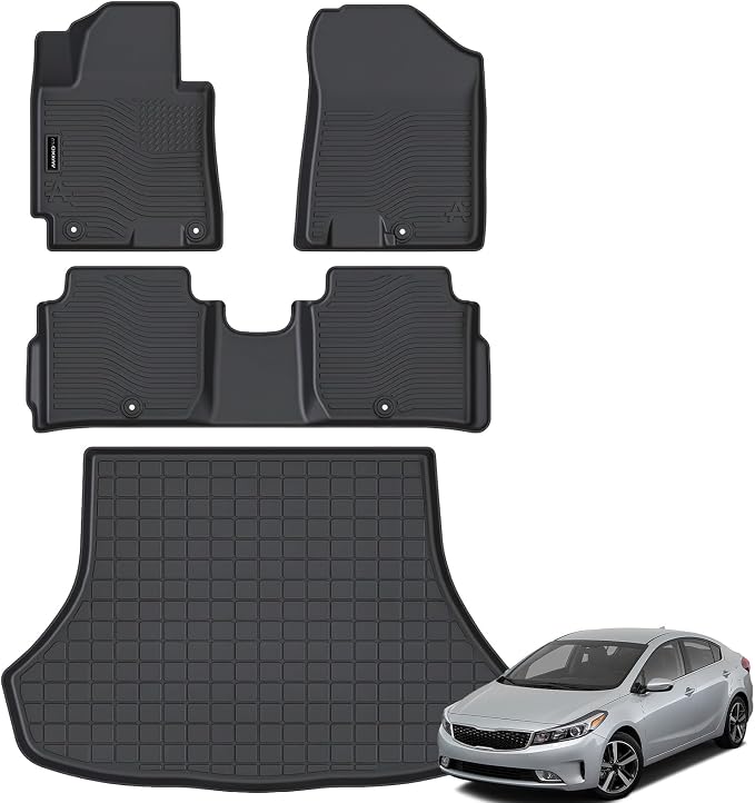 AUXKO All Weather Floor Mats Cargo Mat for Kia Forte Sedan 2014-2018 | High Wall,All-Weather,All Season,Odorless,Anti Slip,Rain&Salt Resistant,TPE Material,Black,Accessories,Pet Friendly by AUXKO