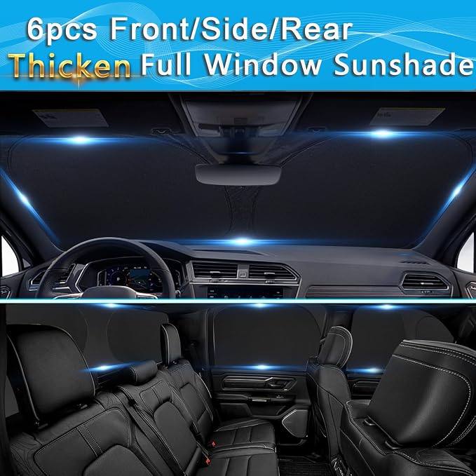 KMF 6pcs Thicken Sun Shades for Dodge Charger 2011-2023 Accessories, Full Car Window Covers Sunshade for Windshield Side Rear, UV Block Black Out Privacy for Car Camping with Storage Bag - Image 3