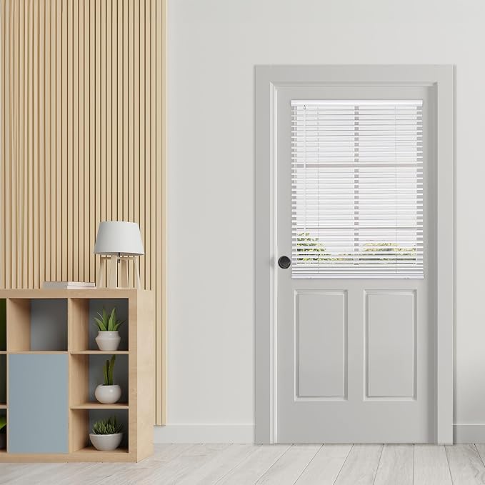 DEZ FURNISHINGS Cordless No Tools 1" Magnet Mini Blinds for Metal Doors, Room Darkening, 25" W x 42" H, White by DEZFurnishings
