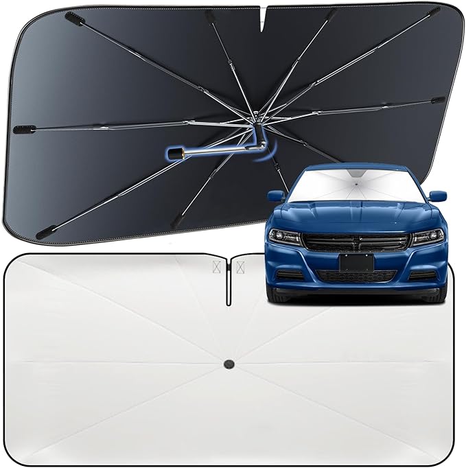 Windshield Sun Shade Umbrella for Dodge Charger 2011-2024 Front Window | Heat-Reflective Window Shade, Umbrella Sunshade Cover Blocks Heat, Protects Interior, Vehicle-Specific Precision Fit by Fshaanys
