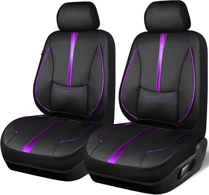CAR PASS Nappa Leather Car Seat Covers, Water Resistant 3D Foam Faux Leather Seat Covers, Lumbar Support Automotive Seat Covers 2 Front Seats, Comfort & Universal Fit for Cars SUV Truck, Black Purple - Image 7