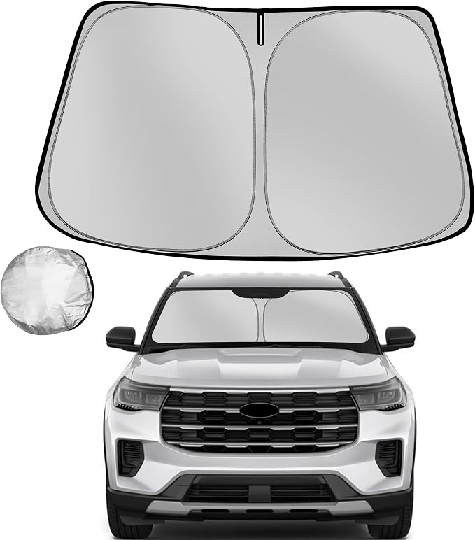 Windshield Sun Shade for 2020-2025 2026 Ford Explorer SUV | Foldable Sun Sunshade for Car Front Window Blocks UV Rays and Heat Automotive Interior Protector Custom Fit Accessories by Fonowka