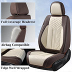 Coverado Leather Car Seat Covers Full Set, 5 Seats Waterproof Seat Covers for Cars Front and Rear Seat Cushions Protectors Universal Fit Most Vehicles (Bronw&Beige) - Image 5