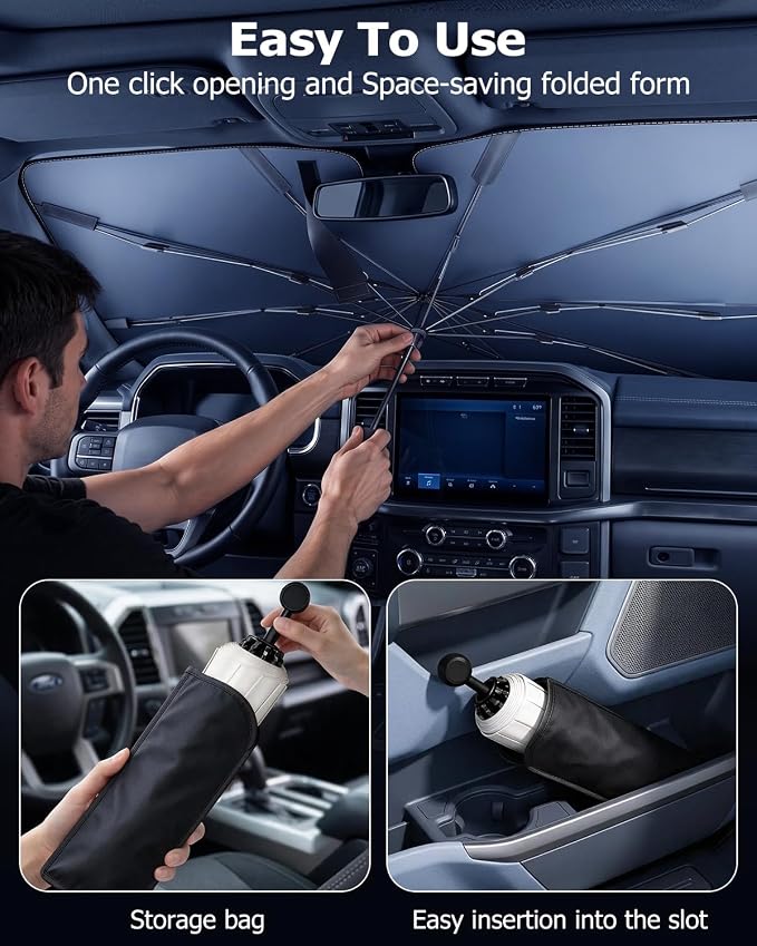 [2026 Upgraded] Weektic Windshield Sun Shade Umbrella for Tahoe/Yukon/Suburban/Escalade - 5 Layers Ice Crystal Coating Blocks 99% UV, Protect Interior | 360° Swivel Handle for Easy Use Car Accessory - Image 6
