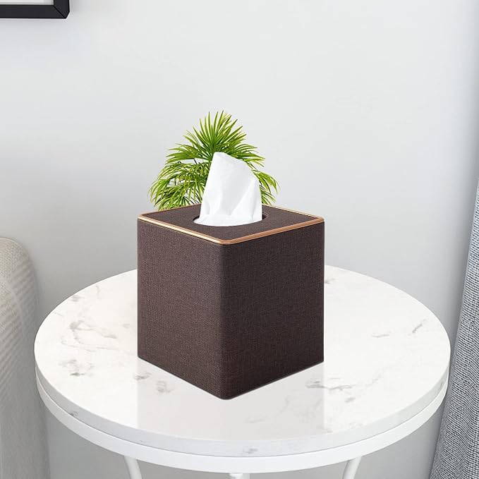 Tissue Box Cover Square Tissue Box Holder PU Leather Facial Organizer with Magnetic Bottom,Decorative Napkin Caddy for Vanity Dresser Night Stand Table Countertop Home Office Car,Coffee - Image 8