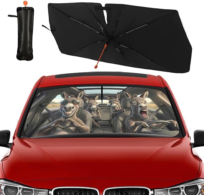 Socira Funny Donkey Car Windshield Sun Shade Umbrella Foldable Sunshade | for Front Window Auto Windshield Sunshade Covers Car Accessories Protect from Sun Rays Heat Gifts 57'' X 30'' - Image 8