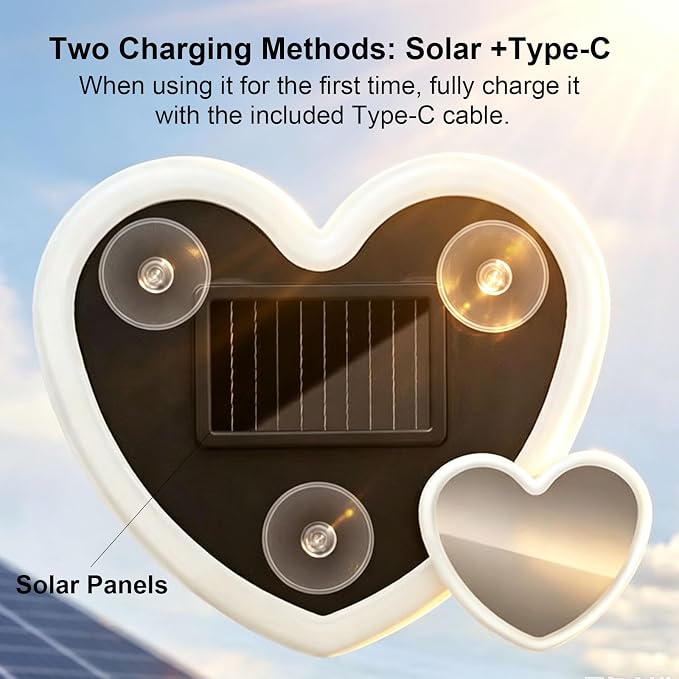 Rechargeable Solar-Powered Wireless Double-Heart LED Light for Car Decor | with 6 Lighting Modes and Vibration Sensor, Romantic Ambient Gift for Couples/Women/Men, Pink, 1 Pcs - Image 3