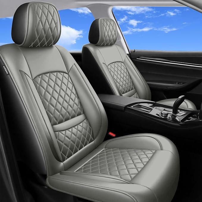 Seat Covers Fit for GMC Sierra 1500/2500/3500 HD 2007-2025,Premium Leather, Waterproof, All-Weather, Airbag Compatible, Breathable, Seat Protectors, Full Set,Gray by Unknown