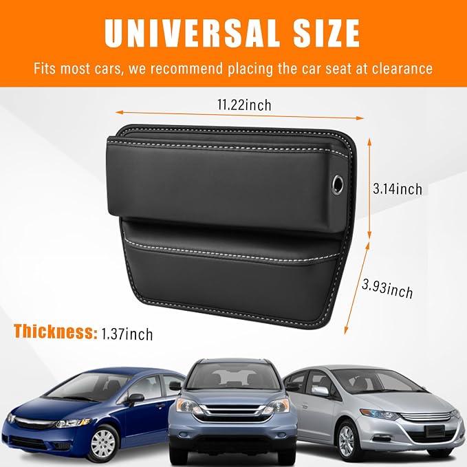 Ziciner Car Seat Gap Organizer, Premium Leather Auto Seat Storage Box, Vehicle Adjustable Front Seat Gap Filler, Car Seat Side Pocket Organizer for Phones, Glasses, Keys, Money, Cards (Black) - Image 2