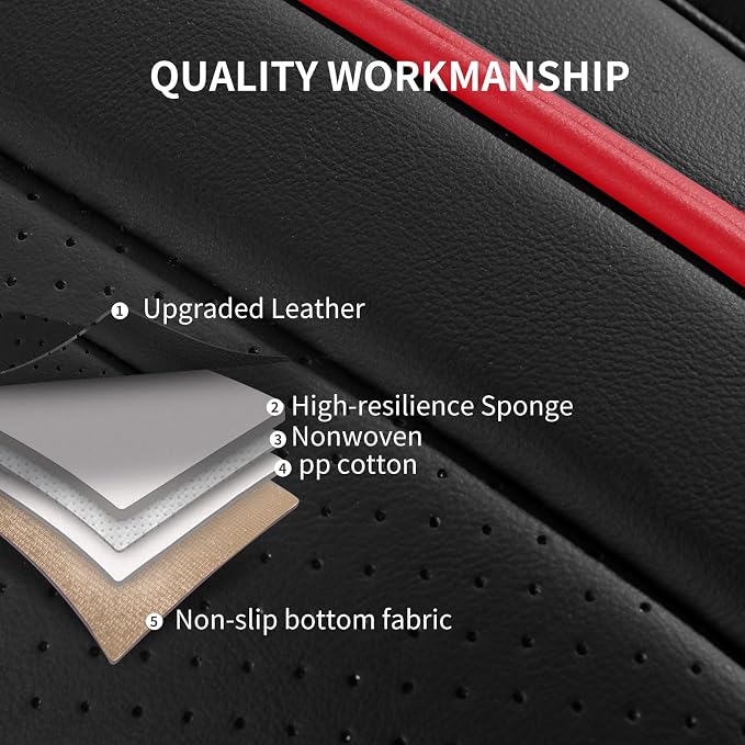 HChengkikz Nappa Leather Car Seat Covers Full Set, Car seat Protector 5 Seats, Waterproof Car Seat Cushion, Universal Automotive Seat Covers Fit for SUV Truck Pick-up Sedan, Front and Rear | Easy Maintenance, Airbag Compatible, Universal Fit For Most S... - Image 7
