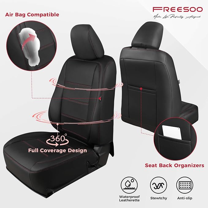 FREESOO Custom Leather Seat Covers for Toyota Corolla L LE Series 2014-2019 | Sedan, Full Set, Waterproof, Airbag Compatible, Scratch-resistant, Anti-slip, Protector Cushion, Durable Material, Easy-clean - Image 3