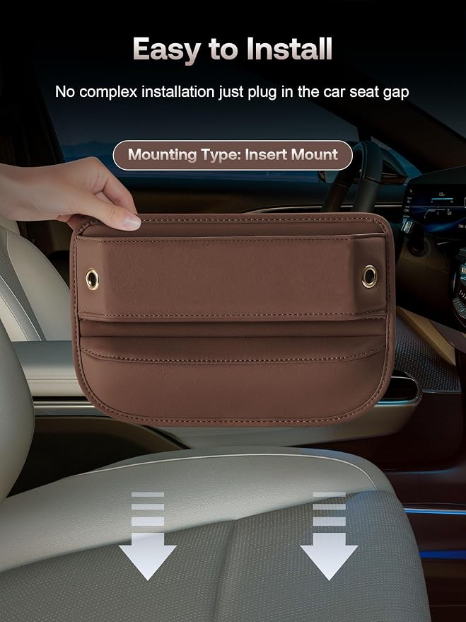 Premium Leather Car Seat Gap Filler Organizer (0.2”-1.2" Gaps), Clever Gifts for Car SUV Truck Owners (Brown, 2 Pack) - Image 7