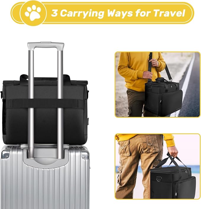 6 Set Dog Travel Bag, Large Pet Travel Kit for Supplies, Black | Includes 2 Food Containers, 1 Pet Organizer for Dogs, 2 Collapsible Bowls, 1 Treat Pouch, Dog Weekend Overnight Bag Luggage - Image 6