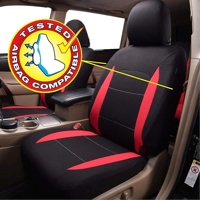 Flying Banner Car Seat Covers Full Set Front Seats and Rear Bench Polyester car seat Protectors Black Gray Purple airbag Compatible Rear Bench Split (Black Red) - Image 5