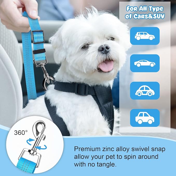 BWOGUE 2 Pack Dog Seat Belt for Car, Headrest Restraint Bungee Leads | Reflective Stitching, Elastic Bungee Buffer, 18.9-27.5 in Adjustable, Use with Dog Harness, Dogs and Cats, Zinc Alloy Snap - Image 4