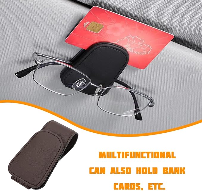 Sunglasses Holder for Car Visor, Microfiber Leather Magnetic Sun Visor Eyeglasses Hanger & Ticket Card Clip, Multi-Function Automotive Interior Glasses Mount, Universal Fit (Brown) - Image 6