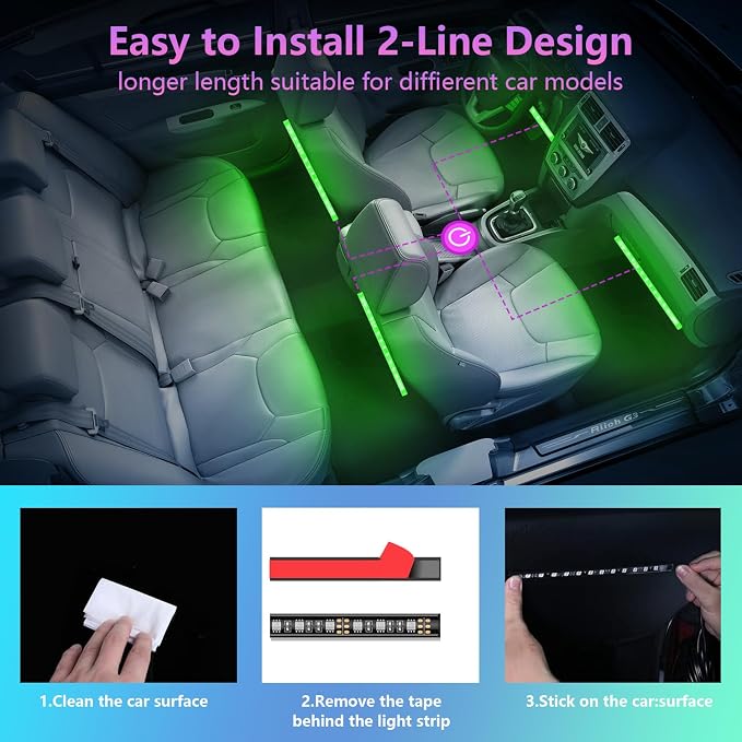 Footwell Lighting for car, Car Interior LED Lights,Lights for Inside car,APP Controlled RGB Light Strip with Music Sync Mode, 72 LEDs 16 Million Colors for Cars, Trucks, SUV via 12V Lighter - Image 5