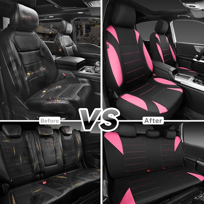 CAR PASS Waterproof Car Seat Covers Full Sets, Universal Fit Seat Covers for Cars, EVA Neoprene Seat Cover Set Full Sets, Interior Covers for Auto SUV,Vans,sedans, Trucks,(Black Pink) - Image 6