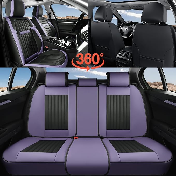 Coverado Car Seat Covers Front Seats, Seat Covers for Cars, Car Seat Protector, 2-Pack Car Seat Cushion Nappa Leather, Waterproof Seat Covers Carseat Cover Universal Fit for Most Cars(Purple&Black) - Image 6