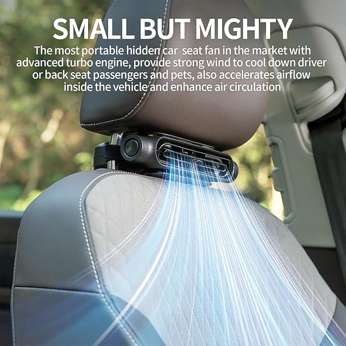 Car Seat Fan for Driver & Backseat - 2026 Upgraded Mini Portable USB Back Cooling Fan Kids Baby Quiet headrest Neck Fan Accessories with 3 Adjustable Wind Speeds for Almost Vehicle Jeep Van RV Truck - Image 2