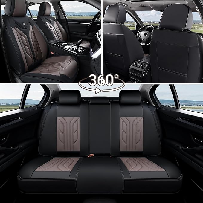 Coverado Seat Covers, Car Seat Covers Front Seats, Leather Seat Covers for Cars, Automotive Seat Covers Car Seat Protector Car Seat Cushion Universal Fit for Most Sedan SUV Pick-up Truck(Black&Coffee) - Image 7