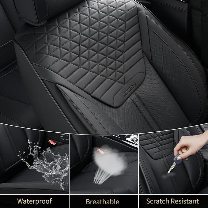Seat Covers, Car Seat Covers Full Set, Luxury Nappa Leather Seat Covers, Breathable and Waterproof Car Seat Protector 5 Seat, Automotive Seat Covers Universal Fit for Most Cars-Coal Black - Image 7