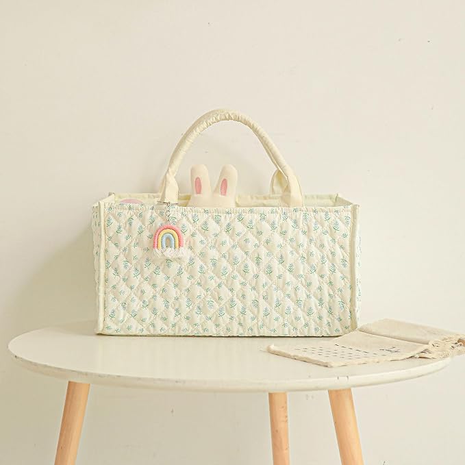 Diaper Caddy Organizer,Cute Floral Nursery Storage Basket,Soft Portable Changing Table Car Caddy Organizer Gift (Blue Floral) - Image 5