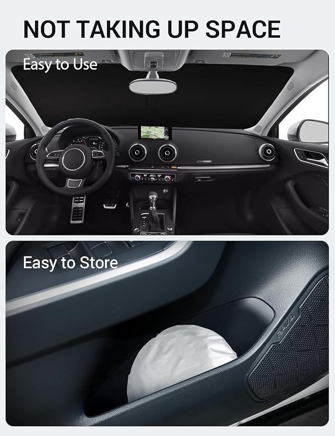Proadsy Custom Fit 2014-2020 Audi A3 Windshield Sun Shade, Blocks Heat | 240T Heat Shield, Drops Temp 54°F, Blocks 99% UV, Prevents Dashboard Cracking, Summer Parking & Beach Trips, Easy Twist-Fold - Image 9