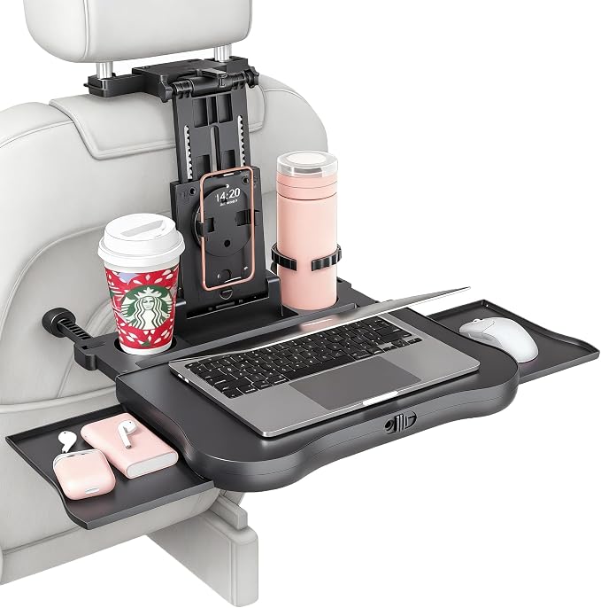 Car Back Seat Tray with Extendable Table, Car Travel Desk for Laptop | Foldable Trays for Eating & Working, Car Travel Tray Table for Rear Passenger, Food Tray with Phone Holder by FANXINCARACCESSORIES