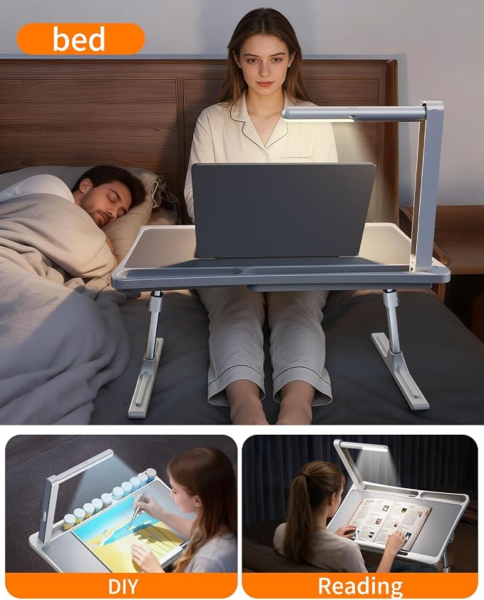 Laptop Desk Bed Table with LED Light,Adjustable Lap Desk Bed Tray,Portable Folding Couch Table Bookstand with Page Clip,Car Rear Seat Sofa Floor Laptop Tray Stand for Adult Kids Reading Writing Eating - Image 5