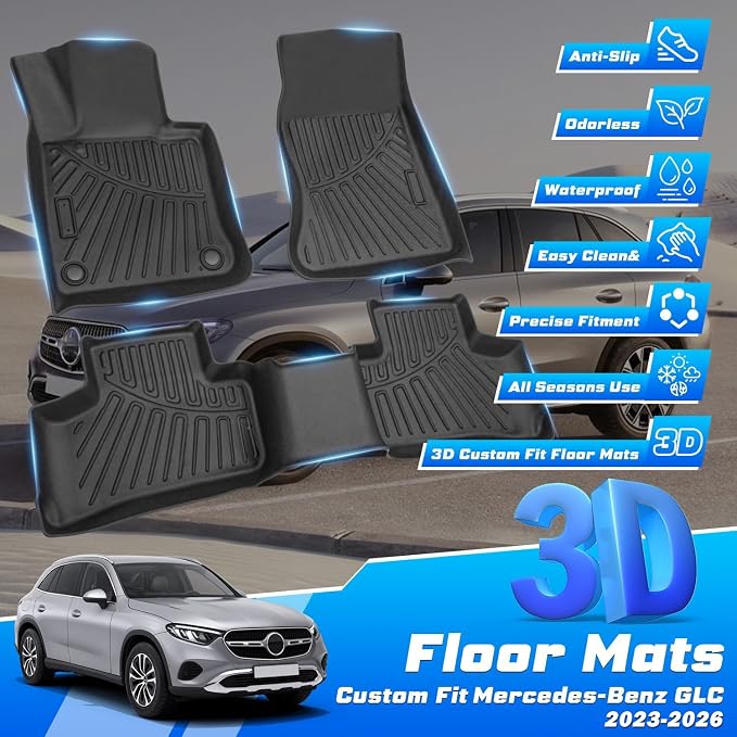 Sunsdrew Floor Mats for 2023-2026 Mercedes Benz GLC 300 / GLC 43 AMG | Front Rear Car Mats Accessories, All Weather Protection, TPE Rubber, Raised Edge - Image 3