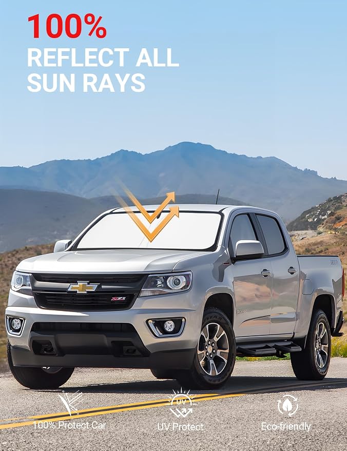 Proadsy Custom Fit Car Windshield Sun Shade for 2015-2022 Chevy Colorado | 240T Heat Shield, Drops Temp 54°F, Blocks 99% UV, Prevents Dashboard Cracking, Summer Parking & Beach Trips, Easy Twist-Fold - Image 4