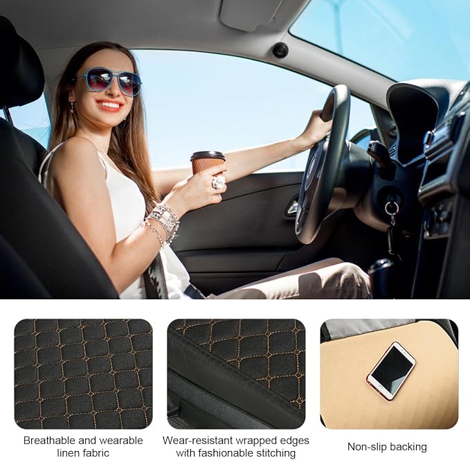 povtii Car Seat Bottom Cover Pad, Breathable Auto Front Seat Protector with Storage Pocket, Comfortable Seat Bottom Cushion Mat for Most Vehicle, Universal Interior Car Accessories (Black+Golden) - Image 3