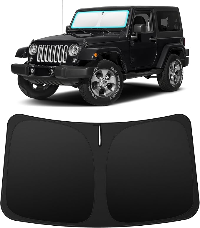 INSAUTO Custom Fit Windshield Sun Shade for Jeep Wrangler TJ JK 1997-2018 | Foldable Front Window Sunshade Car Accessories, UV & Heat Reflector, Keeps Interior Cool, Includes Storage Bag by INSAUTO