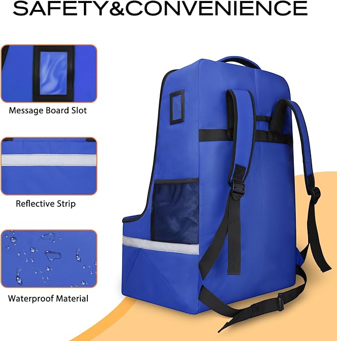 LARIPOP Car Seat Travel Bag for Airplane, Universal Gate Check Car Seat Bag, Padded Backpack with Waist Belt, Reflective Strips & Protective Feet, Fits Infant Convertible Booster Seats, Blue - Image 3