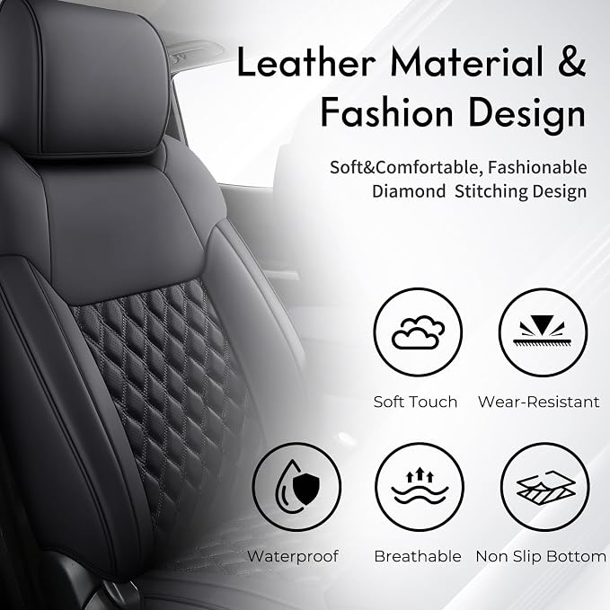 Huidasource Tacoma Car Seat Covers, Nappa Leather Truck Seat Cushion Cover Fit for Toyota Tacoma 4th Gen 2024-2026 Double/Crew Cab SR, SR5, Limited, TRD Sport/Off-Road,Trailhunter (Full Set/Black) - Image 8