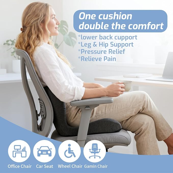 Memory Foam Seat Cushion,Office Chair Cushion with Lumbar Support for Back Pressure Relief, Car Seat Cushion with Adjustable Strap,Sciatica Pad Cushions for Car,Truck, Desk,Gaming Chair - Image 3