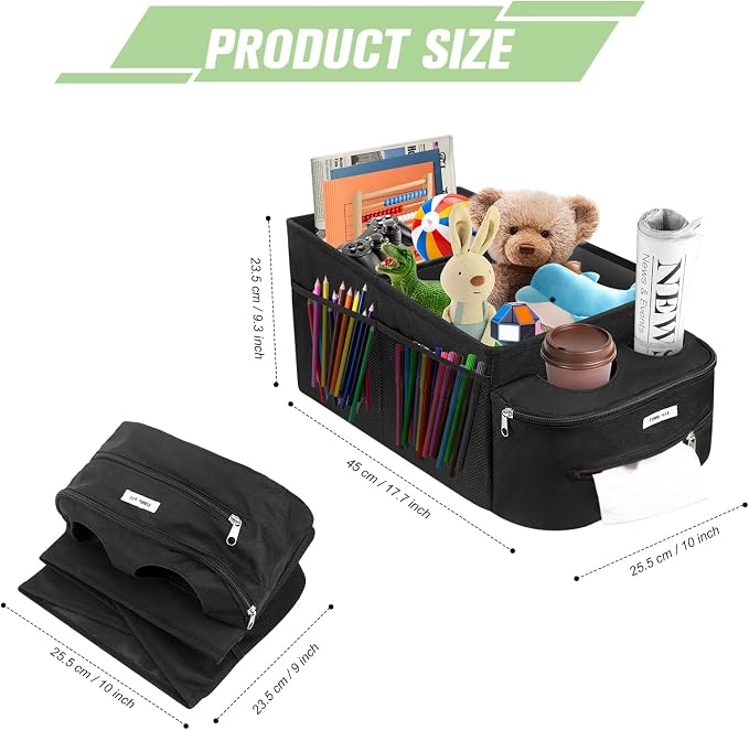 FUNNy elf Passenger Seat Organizer with Partitions & 4 Cup Holders | Waterproof Oxford Material, Anti-slip, 6 Mesh Pocket & 1 Zipper Tissue Box, Passenger Seat Organizer for Front or Back Seat - Image 2