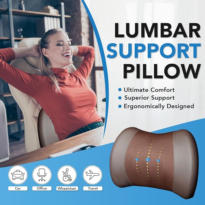 Lofty Aim Lumbar Support Pillow for Car, Car Seat Back Support for Driving | Memory Foam Car Lumbar Support for Driving Seat, Car Back Cushion, Adjustable Straps, Lower Back Pillow, Office Chairs, Brown - Image 2