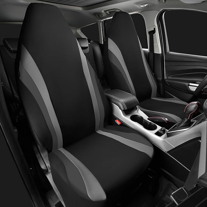 CAR PASS AquaShield Neoprene Waterproof Car Seat Covers for Front Seats Only, High Back Bucket Seat Cover,Airbag Compatible,Line Rider Seat Covers Universal Fit for Truck Van SUV (Black and Gray) - Image 2