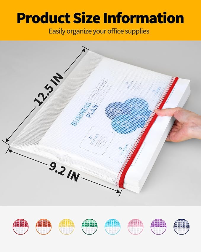 SUNEE Mesh Zipper Pouch 9.2x12.5 in (8 Colors, 24 Packs),Extra Large Water-Resistant Zip Bag for School Office Supplies, Puzzles & Games Organizing Storage - Image 2