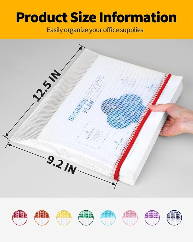 SUNEE Mesh Zipper Pouch 9.2x12.5 in (8 Colors, 48 Packs),Extra Large Water-Resistant Zip Bag for School Office Supplies, Puzzles & Games Organizing Storage - Image 2