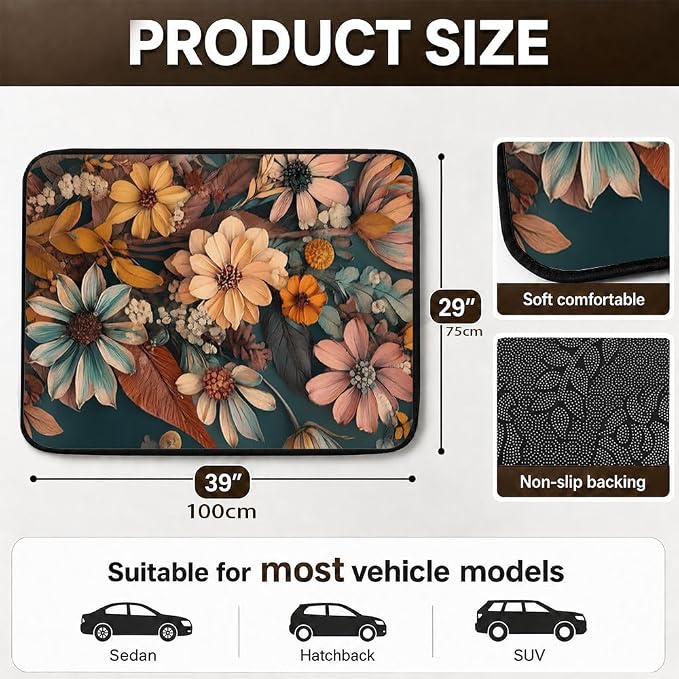 Car Trunk Mat for SUV, 29"x39" Vintage Wildflowers Cargo Liner Protector | All Weather Universal Cargo Liners for Dogs, Car Accessory for SUVs/Sedan/Wagons, Durable Non-Slip Washable Rear Cargo Mat - Image 2