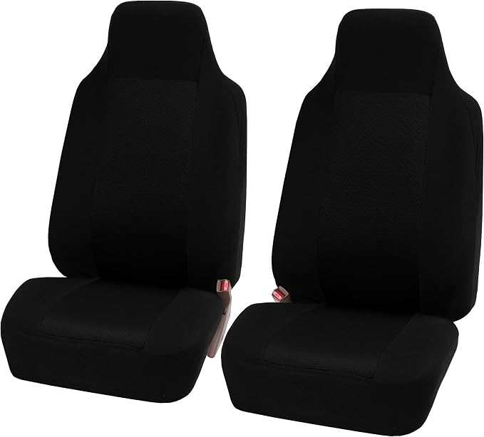 FH Group All Purpose Flat Cloth Car Seat Covers for Bucket Seats, 2 Piece Universal Fit, Washable Seat Covers for SUV, Sedan, Van - Front Set Black - Image 3