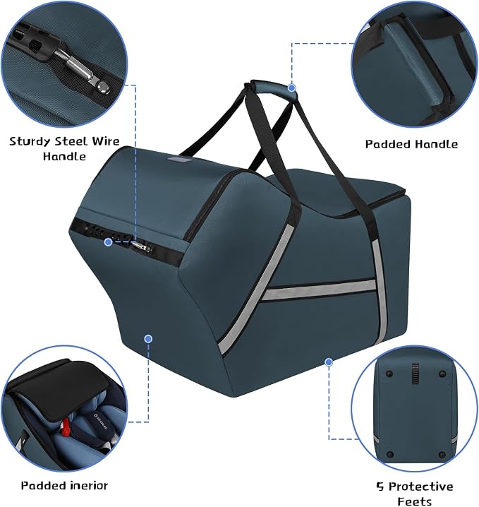 Infant Car Seat Travel Bag for Airplane Compatible with All Nuna Pipa Car Seat and Base,Chicco KeyFit 30 and Base, Padded Car Seat Bags for Air Travel,Car Seat Gate Check Bag with Side Pocket, Blue - Image 2