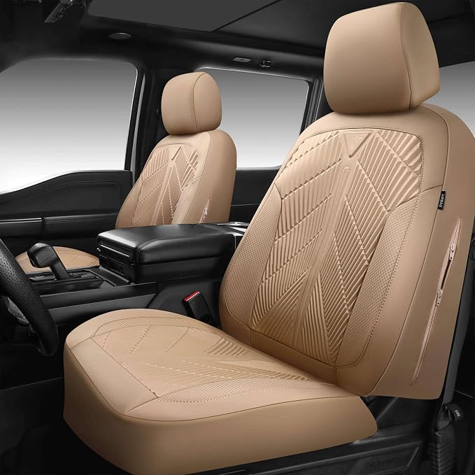 CAR PASS Waterproof Car seat Covers Full Sets Neoprene Wetsuit, All-Weather Non-Slip Durable, Universal Fit for SUV Sedans Trucks Vans Automotive, Armrest Airbag Compatible, 3D Emboss All Beige - Image 8